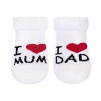 Csecsemő frottír zokni New Baby fehér I Love Mum and Dad