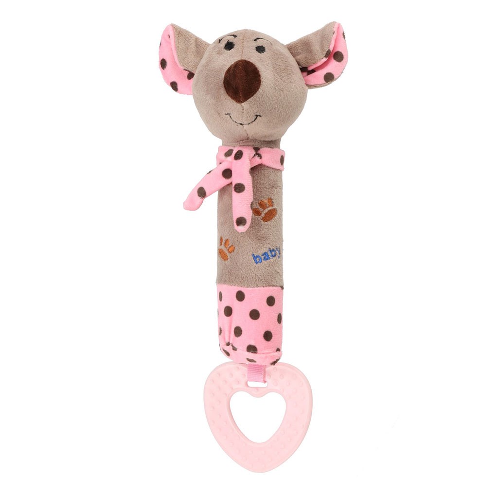 Gyermek sípolós plüss játék rágókával Baby Mix egérke rózsaszín
