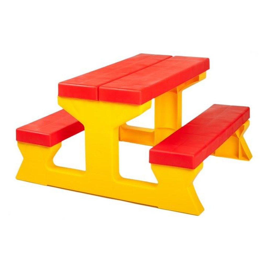 Gyermek kerti garnitúra - Asztal és pad piros - sárga