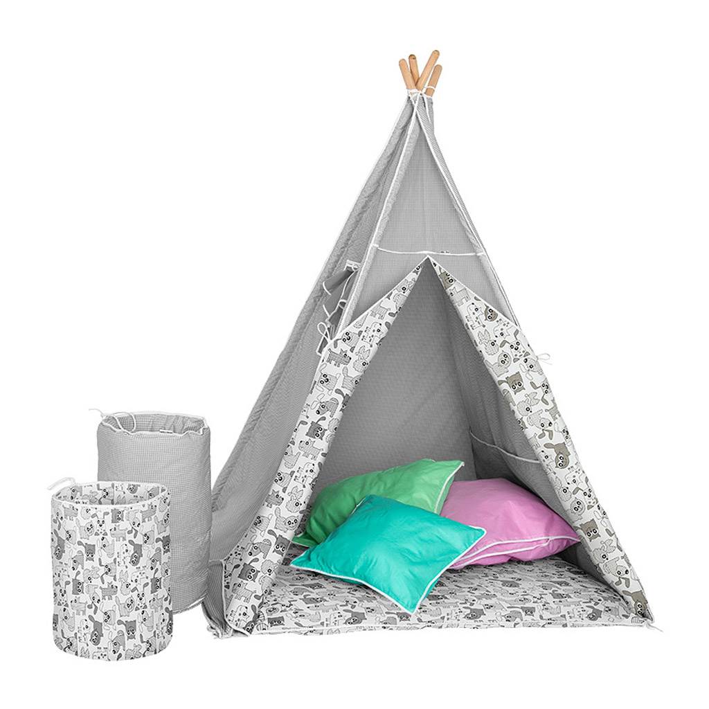 Gyermek luxus sátor felszereléssel Teepee Akuku szürke-fehér