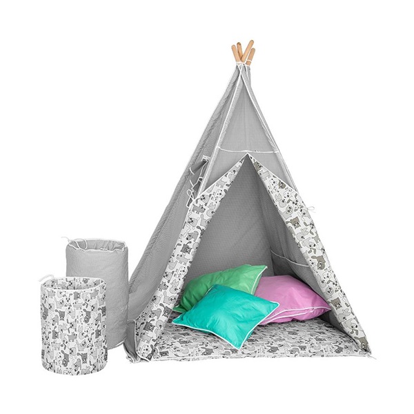 Gyermek luxus sátor felszereléssel Teepee Akuku szürke-fehér