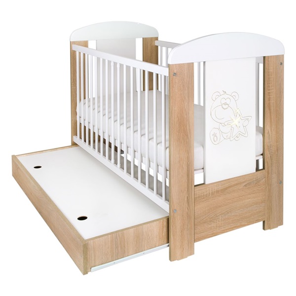 Gyerek kiságy New Baby fiókkal Maci csillaggal tölgy