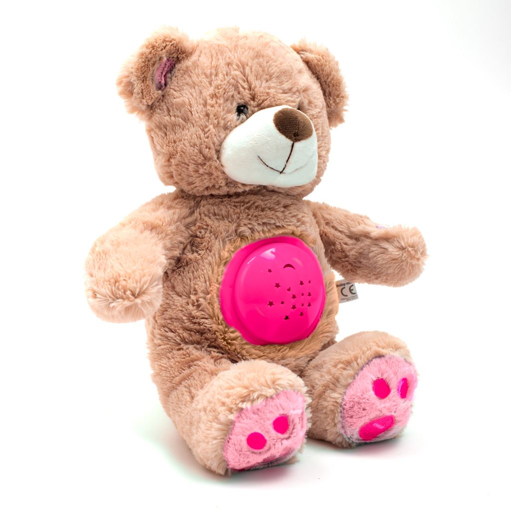 Plüss szundibarát maci projektorral Baby Mix rózsaszín