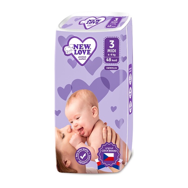 Gyermek eldobható pelenka New Love Premium comfort 3 MIDI 4-9 kg 48 db