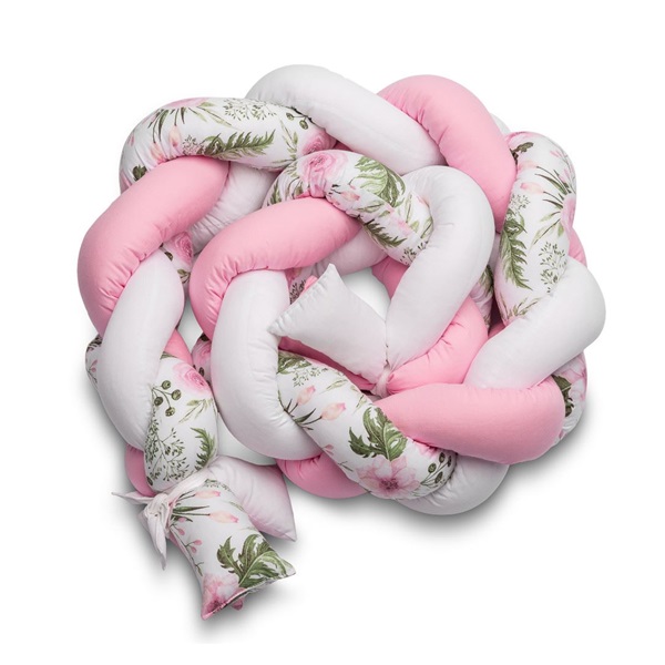 Fonott rácsvédő kiságyba Sensillo rózsaszín virágokkal