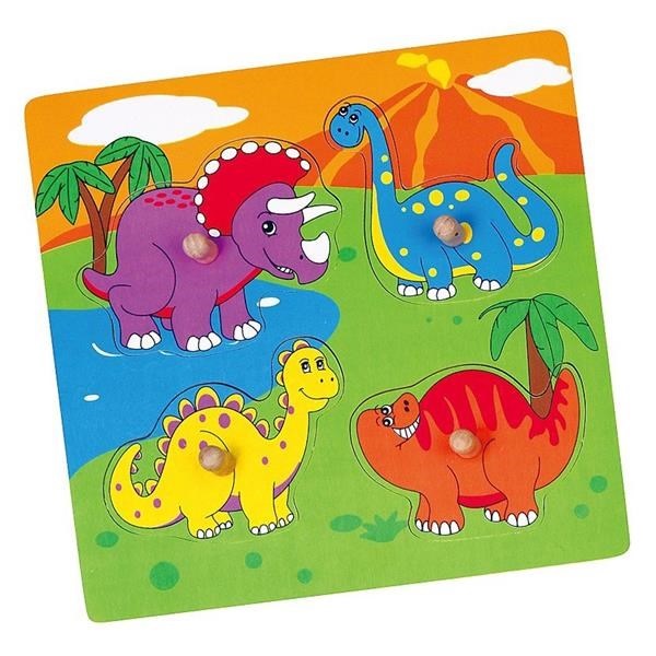 Fa fogantyús formaberakó puzzle Viga Dino