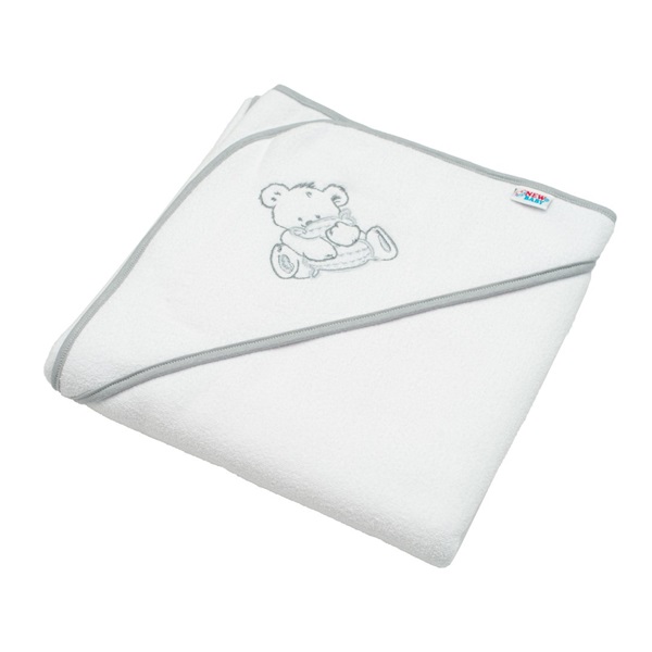 Gyermek frottír törölköző hímzéssel és kapucnival New Baby 80x80 fehér maci