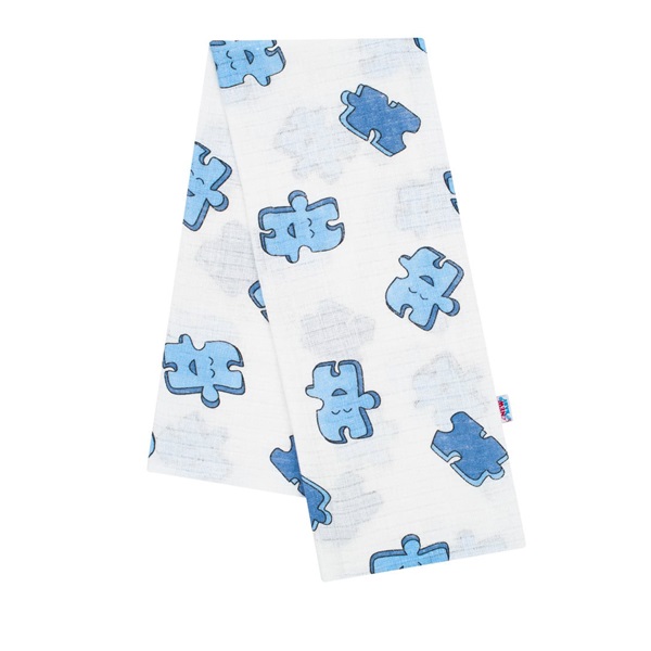 Pamut pelenka nyomtatott mintával New Baby fehér puzzle kék