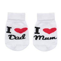 Csecsemő pamut zokni New Baby I Love Mum and Dad fehér