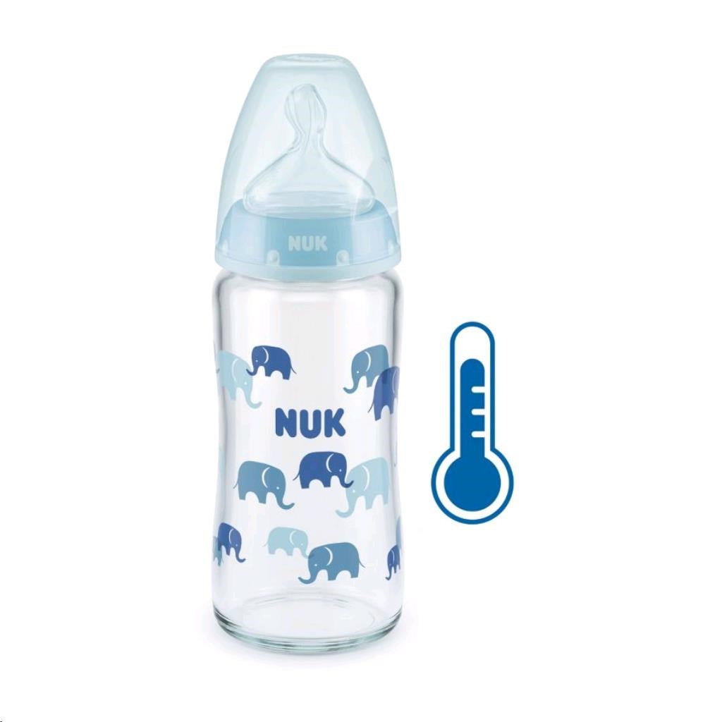 Üveg cumisüveg széles nyakkal NUK FC hőmérséklet-jelzővel 240 ml kék