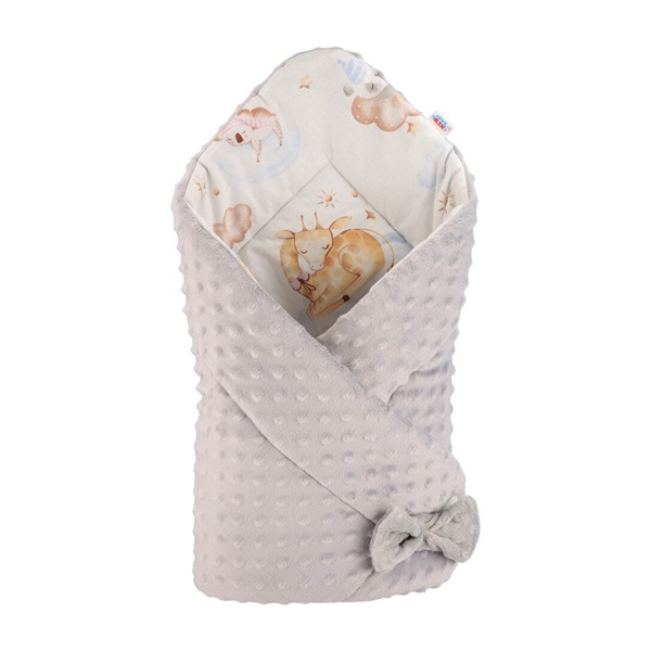 Kétoldalas pólya Minka New Baby 75x75 cm alvó állatok szürke