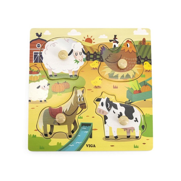 Gyermek fa puzzle Viga Farm 4 db