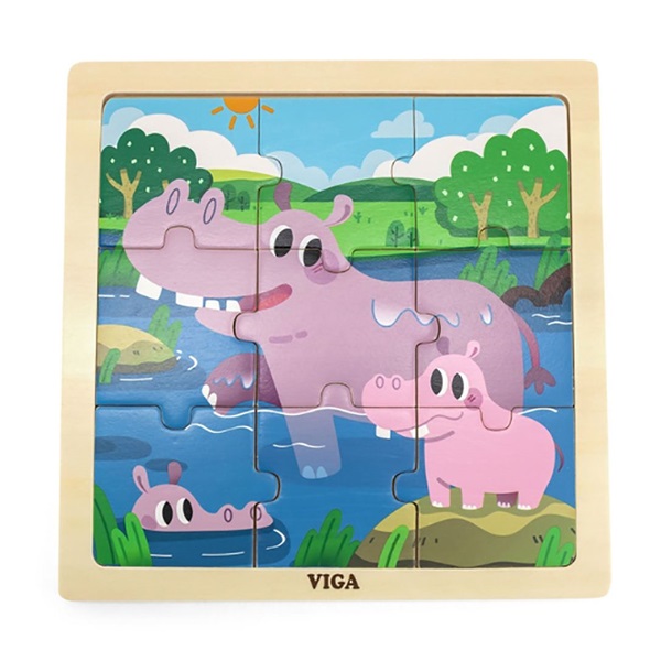 Fa képes kirakó puzzle Viga 9 db víziló