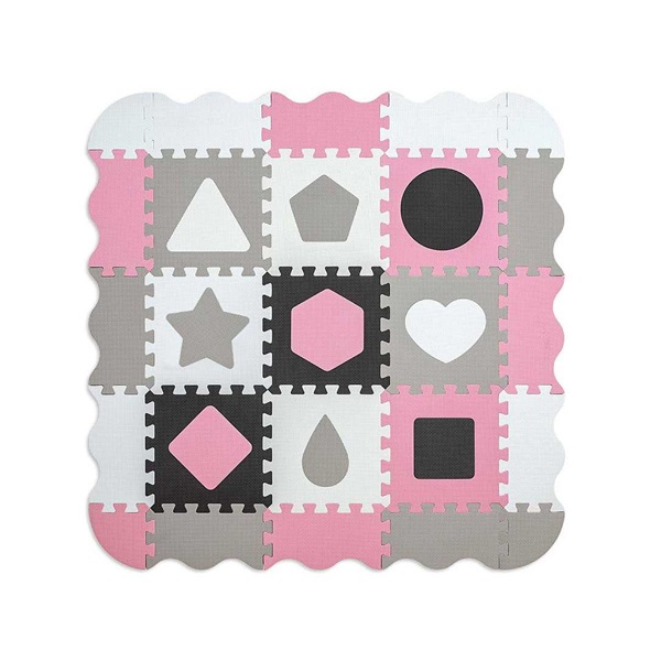 Habszivacs puzzle szőnyeg Milly Mally Jolly 3x3 Shapes Pink Grey