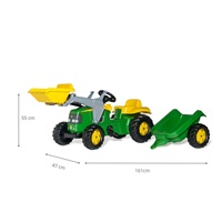 Pedálos traktor rakodóval és pótkocsival Rolly Kid John Deere zöld