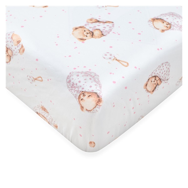 Pamut kiságyba való lepedő pamut New Baby Sweet teddy bear 120x60 cm pink