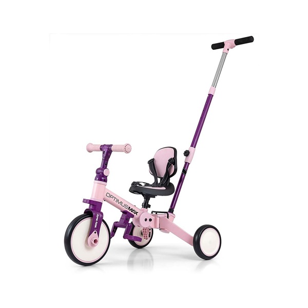 Gyerek háromkerekű bicikli 5az1-ben Milly Mally Optimus Max tolókarral pink