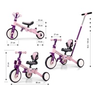 Gyerek háromkerekű bicikli 5az1-ben Milly Mally Optimus Max tolókarral pink