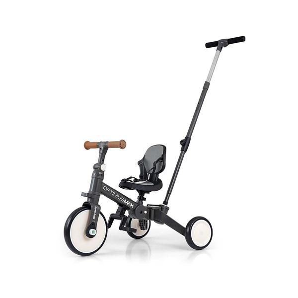 Gyerek háromkerekű bicikli 5az1-ben Milly Mally Optimus Max tolókarral dark grey