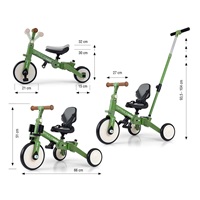 Gyerek háromkerekű bicikli 5az1-ben Milly Mally Optimus Max tolókarral green