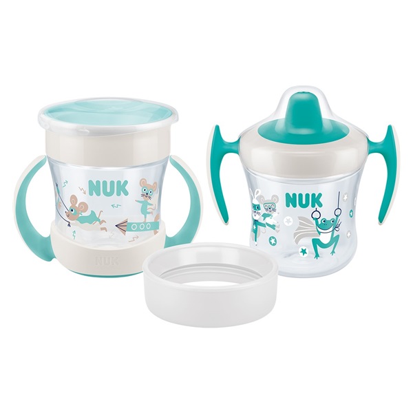 Bájos itató pohár Mini Cups NUK 360° fedéllel neutral