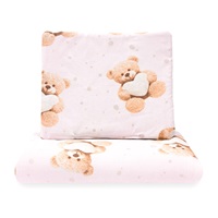 Kétoldalas együttes Velvet és pamut New Baby babakocsiba Love Teddy Bear pink