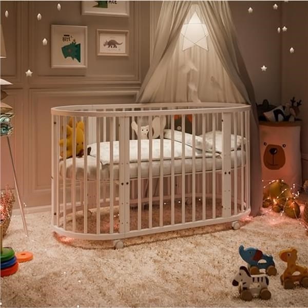 Gyermek növekedő 3-az-1-ben ovális kiságy + matrac New Baby fehér