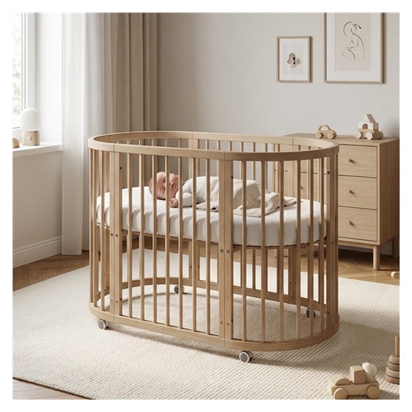 Gyermek növekedő 3-az-1-ben ovális kiságy + matrac New Baby dió színű