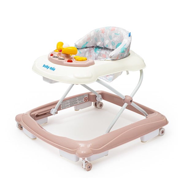 Gyerek bébikomp Baby Mix kormánykerékkel szilikon kerekek rózsaszín (Újszerű)