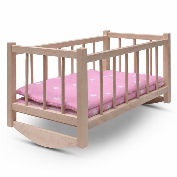 Fa babaágy-bölcső ágyneművel Baby Mix stars pink