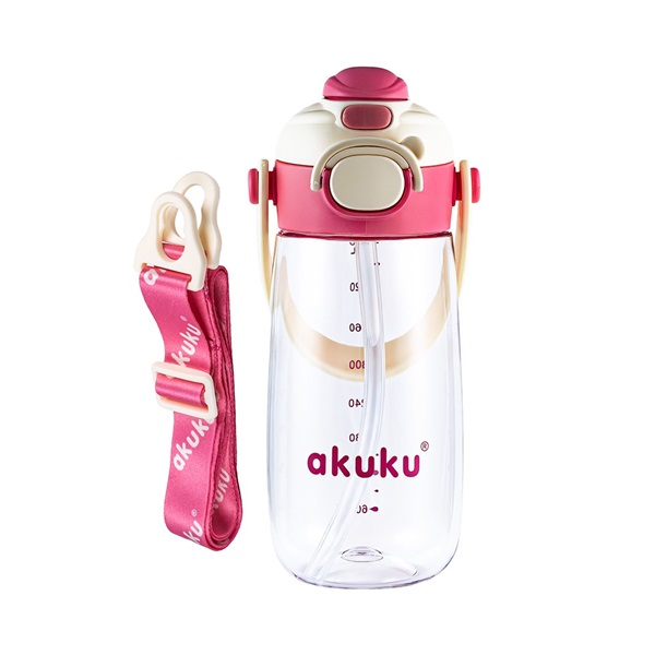 Iskolai kulacs szívószállal Akuku 480 ml, pink